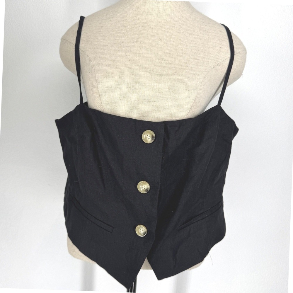 Zara Button Crop Waistcoat Vest Top Black Dark Academia XL Minimalist Layer Goth